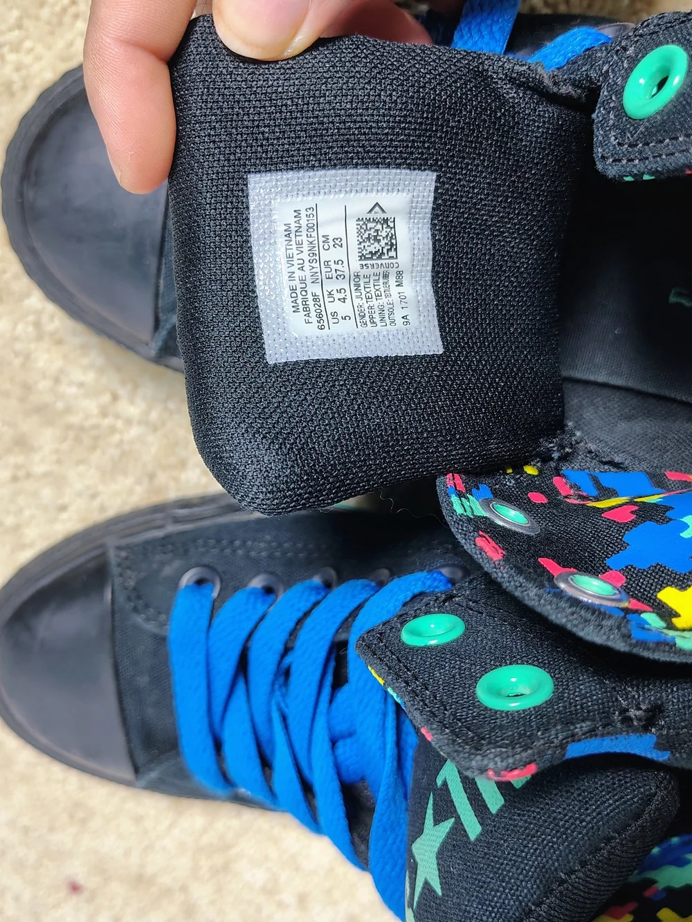 Converse All Star Kids' High-Top Sneakers in Black with Blue Laces